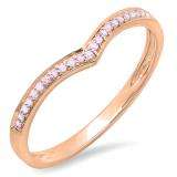 0.10 Carat (ctw) 14k Rose Gold Round Real Pink Sapphire Ladies Wedding Stackable Band Anniversary Guard Chevron Ring 1/10 CT