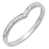 0.10 Carat (ctw) 14k White Gold Round Real Pink Sapphire & White Diamond Ladies Wedding Stackable Band Anniversary Guard Chevron Ring 1/10 CT