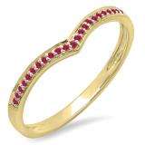 0.10 Carat (ctw) 14k Yellow Gold Round Real Red Ruby Ladies Wedding Stackable Band Anniversary Guard Chevron Ring 1/10 CT
