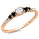 0.40 Carat (ctw) 18K Rose Gold Round Cut Black & White Diamond Ladies Bridal 5 Stone Engagement Ring