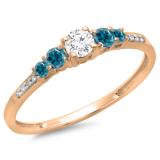 0.40 Carat (ctw) 14K Rose Gold Round Cut Blue & White Diamond Ladies Bridal 5 Stone Engagement Ring