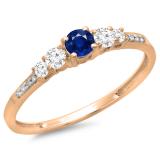 0.40 Carat (ctw) 14K Rose Gold Round Cut Blue Sapphire & White Diamond Ladies Bridal 5 Stone Engagement Ring
