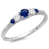 0.40 Carat (ctw) 10K White Gold Round Cut Blue Sapphire & White Diamond Ladies Bridal 5 Stone Engagement Ring