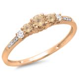 0.40 Carat (ctw) 14K Rose Gold Round Cut Champagne & White Diamond Ladies Bridal 5 Stone Engagement Ring