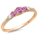 0.40 Carat (ctw) 14K Rose Gold Round Cut Pink Sapphire & White Diamond Ladies Bridal 5 Stone Engagement Ring