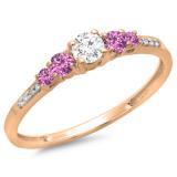 0.40 Carat (ctw) 14K Rose Gold Round Cut Pink Sapphire & White Diamond Ladies Bridal 5 Stone Engagement Ring