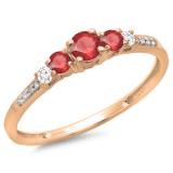 0.40 Carat (ctw) 14K Rose Gold Round Cut Red Ruby & White Diamond Ladies Bridal 5 Stone Engagement Ring