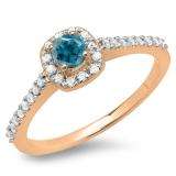 0.50 Carat (ctw) 10K Rose Gold Round Blue & White Diamond Ladies Halo Bridal Engagement Ring 1/2 CT