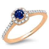 0.50 Carat (ctw) 10K Rose Gold Round Blue Sapphire & White Diamond Ladies Halo Bridal Engagement Ring 1/2 CT