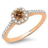 0.50 Carat (ctw) 10K Rose Gold Round Champagne & White Diamond Ladies Halo Bridal Engagement Ring 1/2 CT