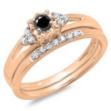0.30 Carat (ctw) 10K Rose Gold Round Black & White Diamond Ladies Split Shank Bridal Engagement Ring Set With Matching Band 1/3 CT