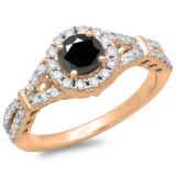 1.00 Carat (ctw) 10K Rose Gold Round Black & White Diamond Ladies Split Shank Bridal Engagement Halo Ring 1 CT