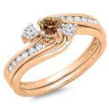 0.50 Carat (ctw) 10K Rose Gold Round Champagne & White Diamond Ladies Bridal Swirl Engagement Ring With Matching Band Set 1/2 CT