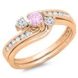 0.50 Carat (ctw) 14K Rose Gold Round Pink Sapphire & White Diamond Ladies Bridal Swirl Engagement Ring With Matching Band Set 1/2 CT
