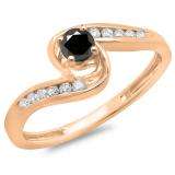 0.36 Carat (ctw) 10K Rose Gold Round Black & White Diamond Ladies Twisted Swirl Bridal Engagement Ring 1/3 CT