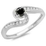 0.36 Carat (ctw) 14K White Gold Round Black & White Diamond Ladies Twisted Swirl Bridal Engagement Ring 1/3 CT