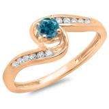 0.36 Carat (ctw) 10K Rose Gold Round Blue & White Diamond Ladies Twisted Swirl Bridal Engagement Ring 1/3 CT