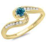 0.36 Carat (ctw) 10K Yellow Gold Round Blue & White Diamond Ladies Twisted Swirl Bridal Engagement Ring 1/3 CT