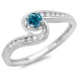 0.36 Carat (ctw) 14K White Gold Round Blue & White Diamond Ladies Twisted Swirl Bridal Engagement Ring 1/3 CT
