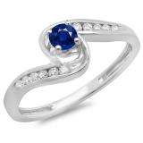 0.36 Carat (ctw) 10K White Gold Round Blue Sapphire & White Diamond Ladies Twisted Swirl Bridal Engagement Ring 1/3 CT