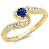 0.36 Carat (ctw) 10K Yellow Gold Round Blue Sapphire & White Diamond Ladies Twisted Swirl Bridal Engagement Ring 1/3 CT