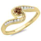 0.36 Carat (ctw) 14K Yellow Gold Round Champagne & White Diamond Ladies Twisted Swirl Bridal Engagement Ring 1/3 CT