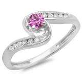 0.36 Carat (ctw) 10K White Gold Round Pink Sapphire & White Diamond Ladies Twisted Swirl Bridal Engagement Ring 1/3 CT
