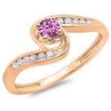 0.36 Carat (ctw) 14K Rose Gold Round Pink Sapphire & White Diamond Ladies Twisted Swirl Bridal Engagement Ring 1/3 CT