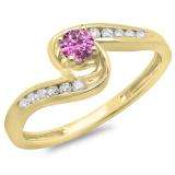 0.36 Carat (ctw) 14K Yellow Gold Round Pink Sapphire & White Diamond Ladies Twisted Swirl Bridal Engagement Ring 1/3 CT