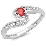 0.36 Carat (ctw) 14K White Gold Round Red Ruby & White Diamond Ladies Twisted Swirl Bridal Engagement Ring 1/3 CT