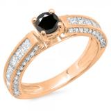 1.75 Carat (ctw) 10K Rose Gold Round & Princess Cut Black & White Diamond Ladies Solitaire With Accents Bridal Engagement Ring 1 3/4 CT