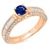 1.75 Carat (ctw) 10K Rose Gold Round & Princess Cut Blue Sapphire & White Diamond Ladies Solitaire With Accents Bridal Engagement Ring 1 3/4 CT
