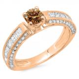 1.75 Carat (ctw) 10K Rose Gold Round & Princess Cut Champagne & White Diamond Ladies Solitaire With Accents Bridal Engagement Ring 1 3/4 CT