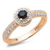 0.70 Carat (ctw) 10K Rose Gold Round Black & White Diamond Ladies Bridal Vintage Style Milgrain Halo Engagement Ring 3/4 CT