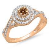 0.60 Carat (ctw) 14K Rose Gold Round Cut Champagne & White Diamond Ladies Crossover Swirl Bridal Halo Engagement Ring