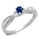 0.33 Carat (ctw) 10K White Gold Round Cut Blue Sapphire & White Diamond Ladies Bridal Solitaire With Accents Engagement Ring 1/3 CT