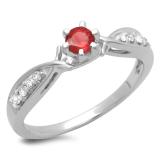 0.33 Carat (ctw) 10K White Gold Round Cut Red Ruby & White Diamond Ladies Bridal Solitaire With Accents Engagement Ring 1/3 CT