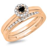 0.33 Carat (ctw) 10K Rose Gold Round Cut Black & White Diamond Ladies Bridal Halo Engagement Ring With Matching Band Set 1/3 CT