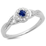 0.25 Carat (ctw) 10K White Gold Round Blue Sapphire & White Diamond Ladies Swirl Split Shank Bridal Halo Engagement Ring 1/4 CT