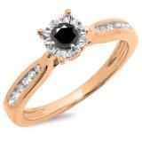 0.40 Carat (ctw) 10K Rose Gold Round Cut Black & White Diamond Ladies Bridal Solitaire With Accents Engagement Ring