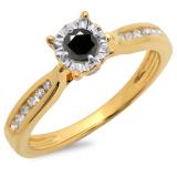 0.40 Carat (ctw) 10K Yellow Gold Round Cut Black & White Diamond Ladies Bridal Solitaire With Accents Engagement Ring