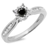 0.40 Carat (ctw) 18K White Gold Round Cut Black & White Diamond Ladies Bridal Solitaire With Accents Engagement Ring
