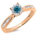 0.40 Carat (ctw) 18K Rose Gold Round Cut Blue & White Diamond Ladies Bridal Solitaire With Accents Engagement Ring