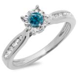 0.40 Carat (ctw) 18K White Gold Round Cut Blue & White Diamond Ladies Bridal Solitaire With Accents Engagement Ring