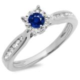 0.40 Carat (ctw) 10K White Gold Round Cut Blue Sapphire & White Diamond Ladies Bridal Solitaire With Accents Engagement Ring