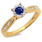0.40 Carat (ctw) 10K Yellow Gold Round Cut Blue Sapphire & White Diamond Ladies Bridal Solitaire With Accents Engagement Ring