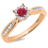 0.40 Carat (ctw) 18K Rose Gold Round Cut Red Ruby & White Diamond Ladies Bridal Solitaire With Accents Engagement Ring