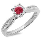 0.40 Carat (ctw) 18K White Gold Round Cut Red Ruby & White Diamond Ladies Bridal Solitaire With Accents Engagement Ring