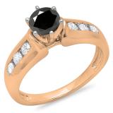 1.00 Carat (ctw) 14K Rose Gold Round Cut Black & White Diamond Ladies Bridal Solitaire With Accents Engagement Ring 1 CT