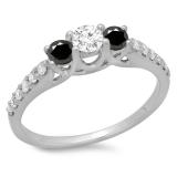 0.75 Carat (ctw) 14K White Gold Round Cut Black & White Diamond Ladies Bridal 3 Stone Engagement Ring 3/4 CT